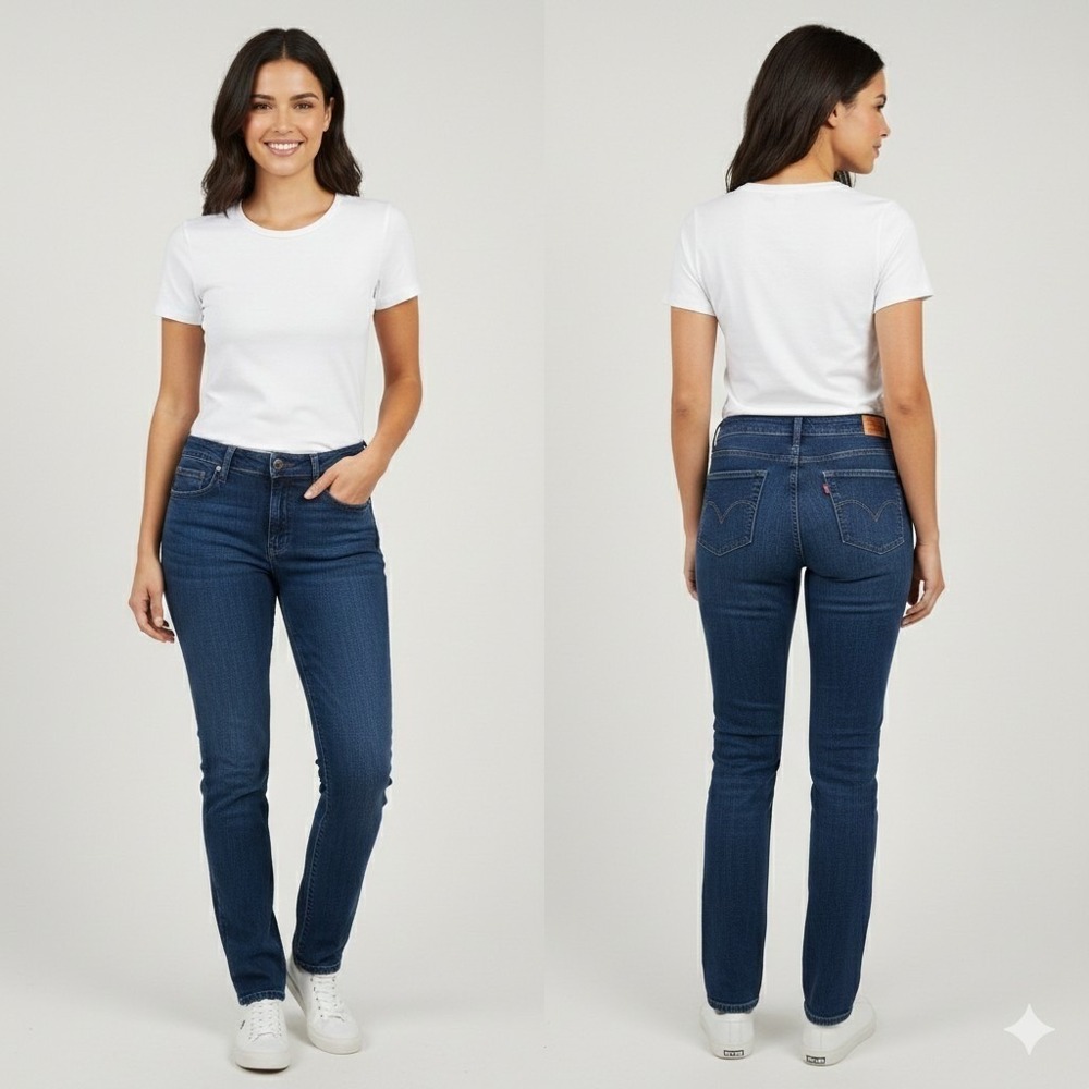 Levi's Mid Rise Skinny Jeans Dark Wash Blue Denim Stretch Tapered Leg 37x31